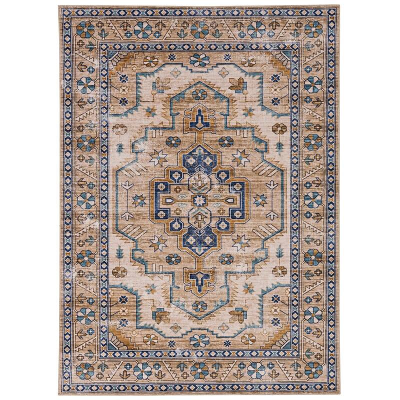 Julian Machine Washable Ivory and Gold Antique Rug - 3' x 5'