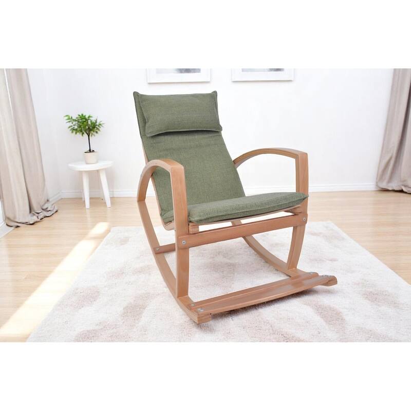 Modern Rocking Chair, Modern Accent Rocker Armchair With Wooden Frame, Upholstered High Back Wooden Rocking Chair