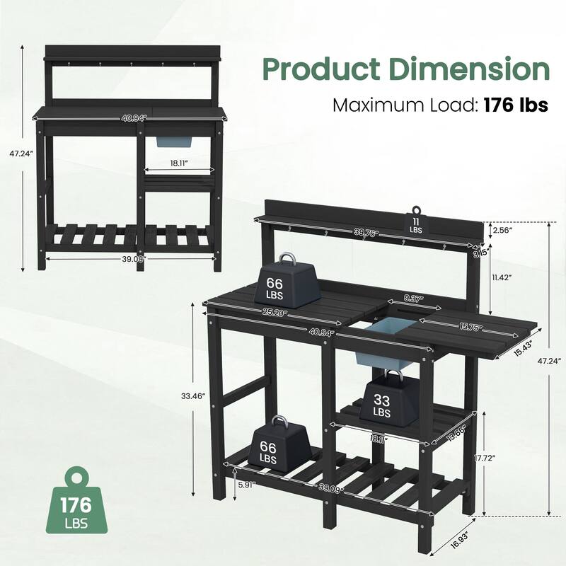 HDPE Patio Outdoor Potting Table, Versatile Gardening Planting Workbench