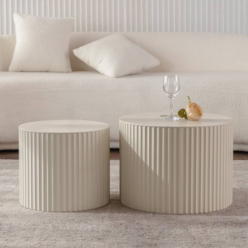 Charming Round Wood Coffee Table for Compact Living Spaces - Beige and Cream