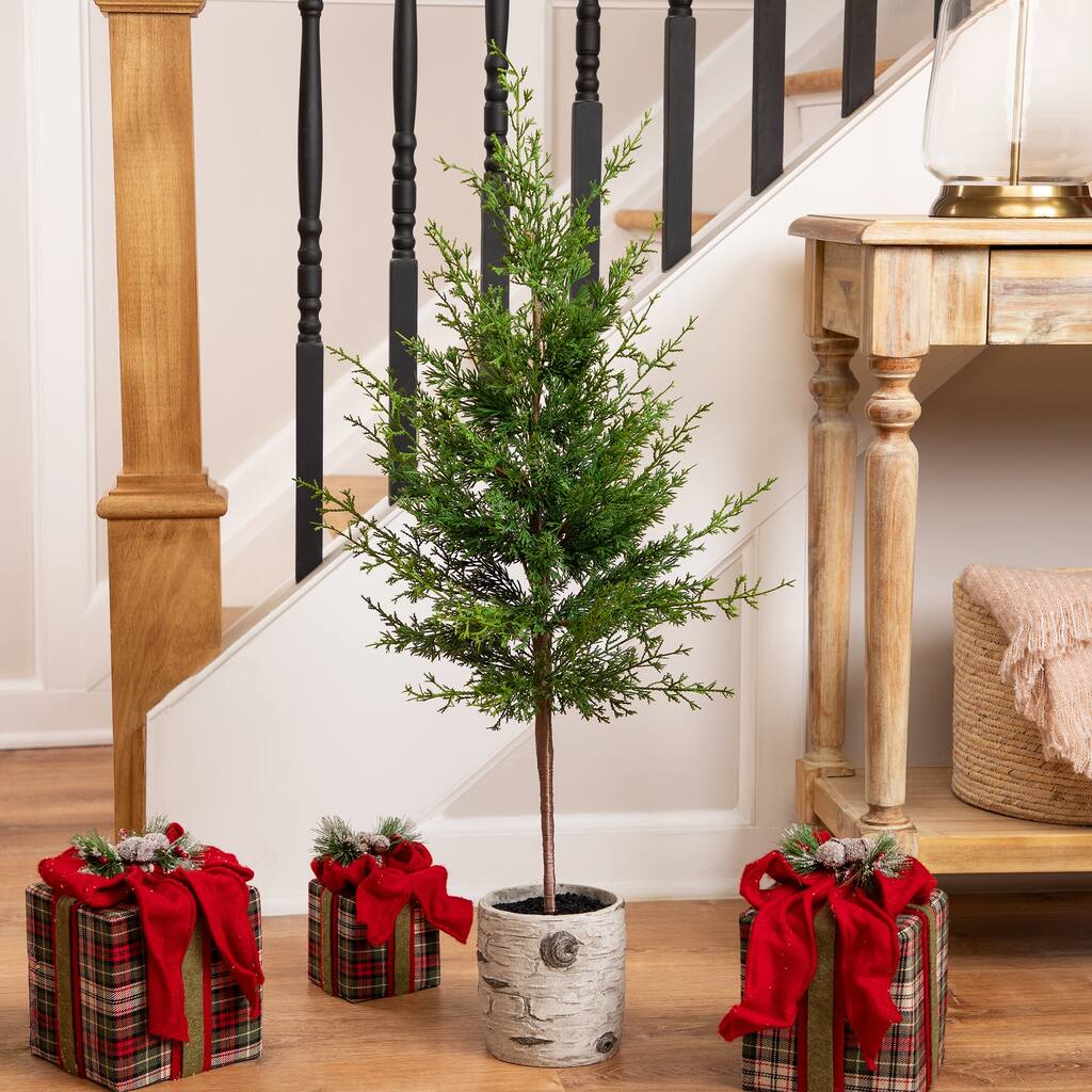 Artificial Cedar Christmas Tree in Birch Pot - 38" - Unlit