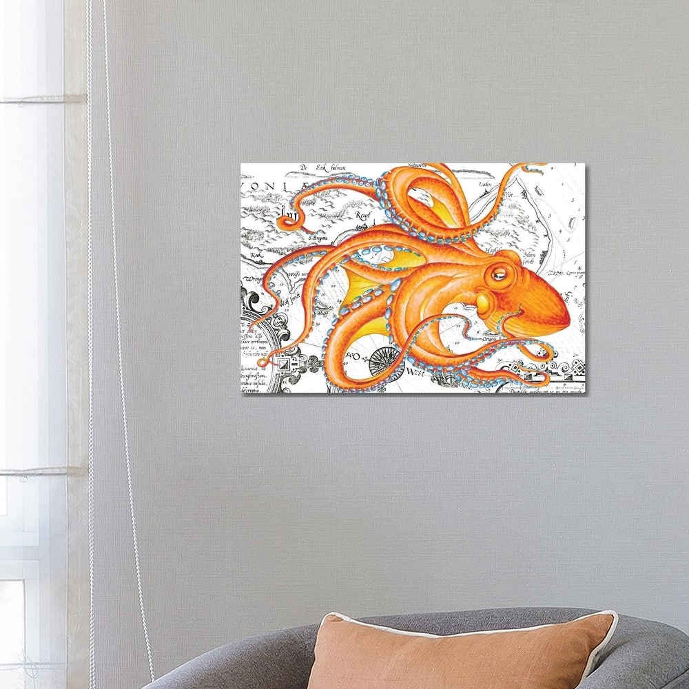 iCanvas "Orange Octopus Tentacles Vintage Map Nautical" by Seven Sirens Studios Canvas Print