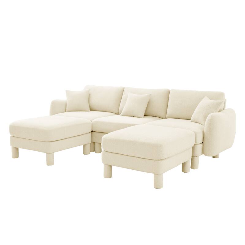 109.4" 3-Seater Modern Upholstered Sofa Couch, Deep-Seat Sectional Sofa with Shell-Shaped Armrests, Leisure Sofa for Living Room
