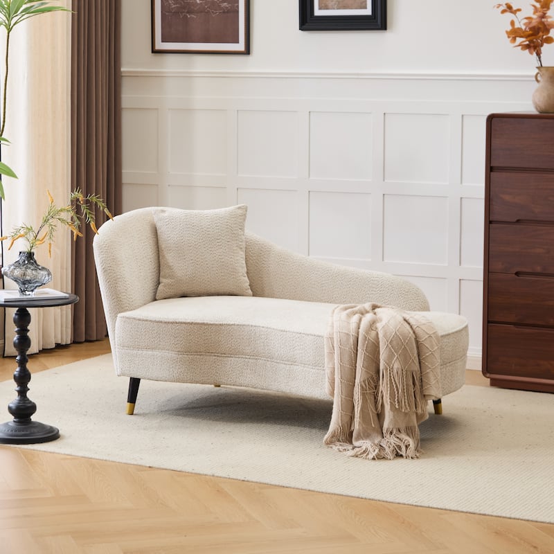 Christopher Knight Home - Modern Upholstered Curved Chaise Lounge with Boucle Fabric & Lumbar Pillow - 61.25"W