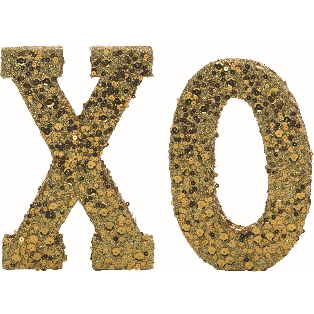 Transpac Foam 8 in. Gold Valentines Day Sequin Covered XO Set of 2