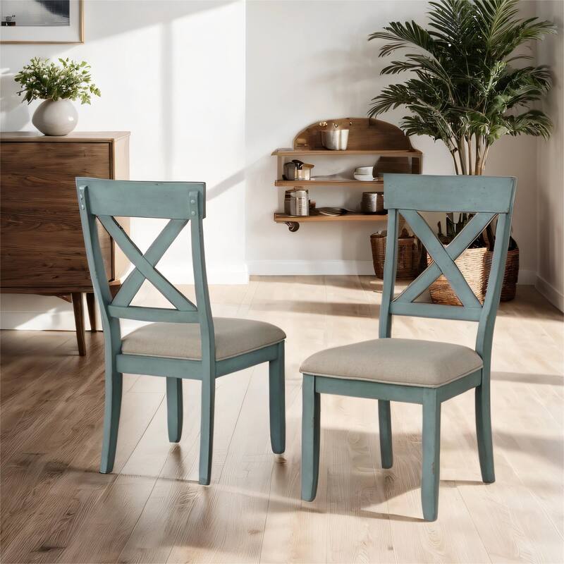 Wood Cross Back Upholstered Dining Chairs, Set of 2