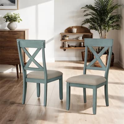 Wood Cross Back Upholstered Dining Chairs, Set of 2
