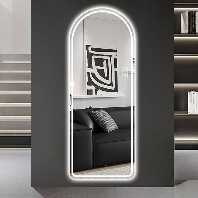 65" x 21" Arch Design LED Full Length Mirror ,Dimmable, High Definition & Explosion-Proof, Full-Length Standing or Wall-Mounted