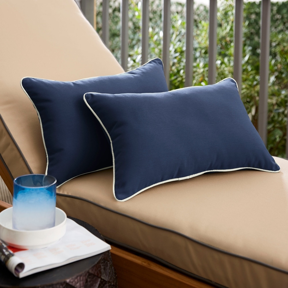 Set of 2 Wicker Chair Cushions & Lumbar Pillows Outdoor Navy Blue Affair Scroll 