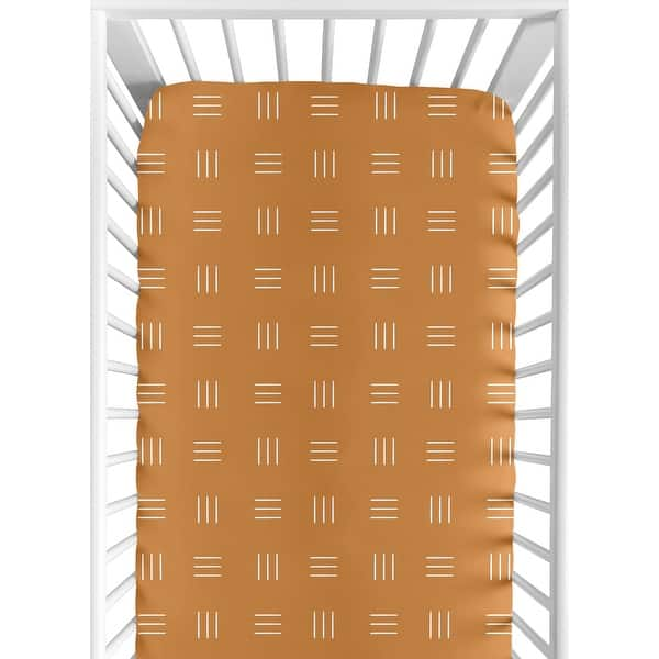 slide 2 of 6, Pumpkin Boho Mudcloth Boy Girl Fitted Crib Sheet - Orange White Bohemian Woodland Tribal Southwest Mud Cloth Hatch Neutral Line