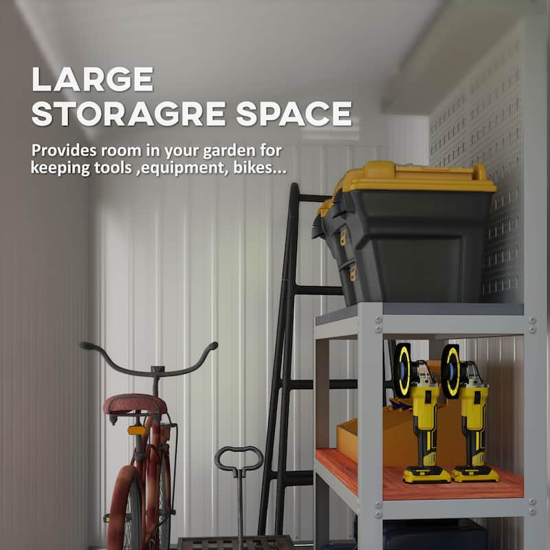 Outsunny 4' x 8' Metal Outdoor Storage Shed, Lean to Storage Shed, Garden Tool Storage House with Lockable Door and 2 Air Vents