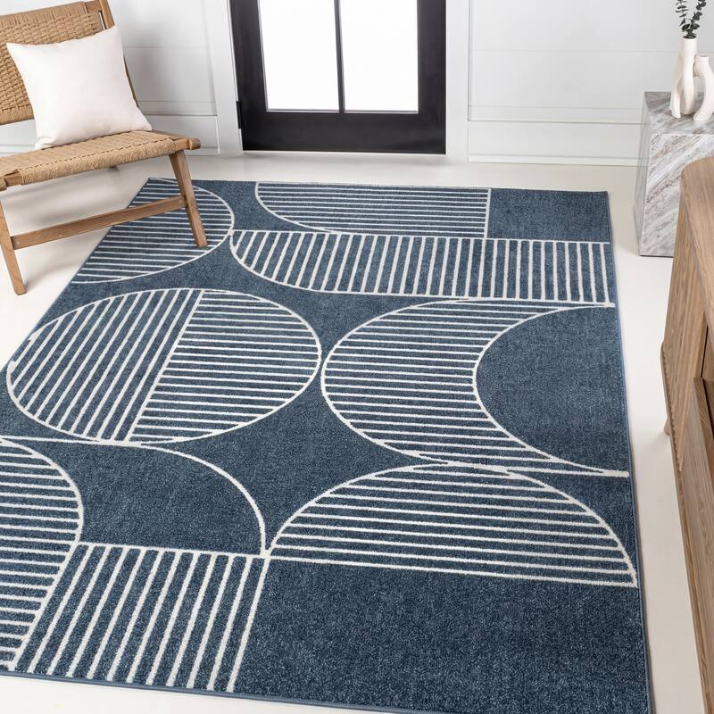 JONATHAN Y Maribo Minimalist Scandi Striped Navy/ivory Area Rug