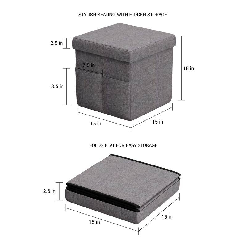 Lavish Home 15 Inch Tuffted Folding Foot Rest Storage Ottoman, Set of 2