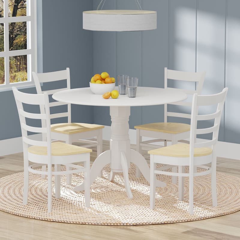 5-Piece Dining Set, 42" Round Drop-Leaf Table and Slat Back Chairs