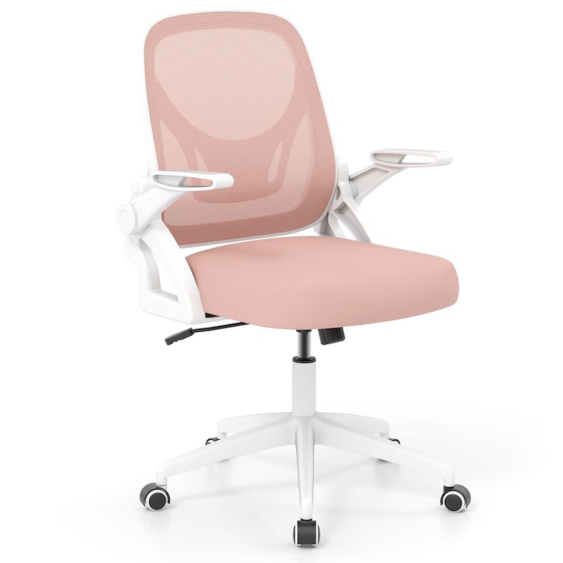 Breathable Mesh Adjustable Desk Chair with Lumbar Support and Sponge Cushion Flip-up Armrests - 25" x 25" x 36"-39"