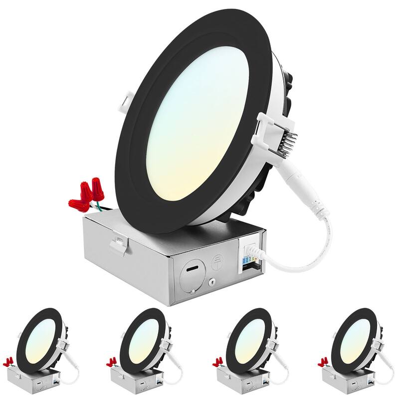 Luxrite 6 Inch LED Recessed Ceiling Light, 18W, 5CCT 2700K-5000K, 1800LM, Dimmable, Wet Rated, IC, ETL - Black (4 Pack) - 4 Pack - 4 Pack