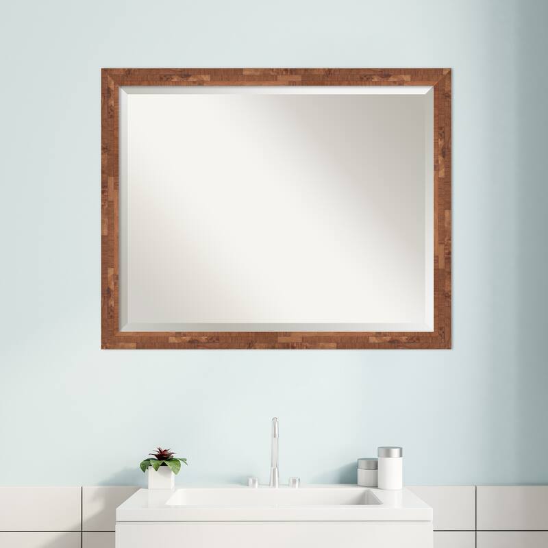 Beveled Wood Bathroom Wall Mirror - Fresco Dark Walnut Frame