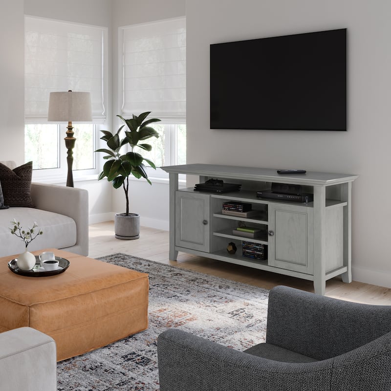 WYNDENHALL Halifax 54 inch Wide Solid Wood Transitional TV Stand - 54'' W x 18.9'' D x 31.9'' H - Fog Grey