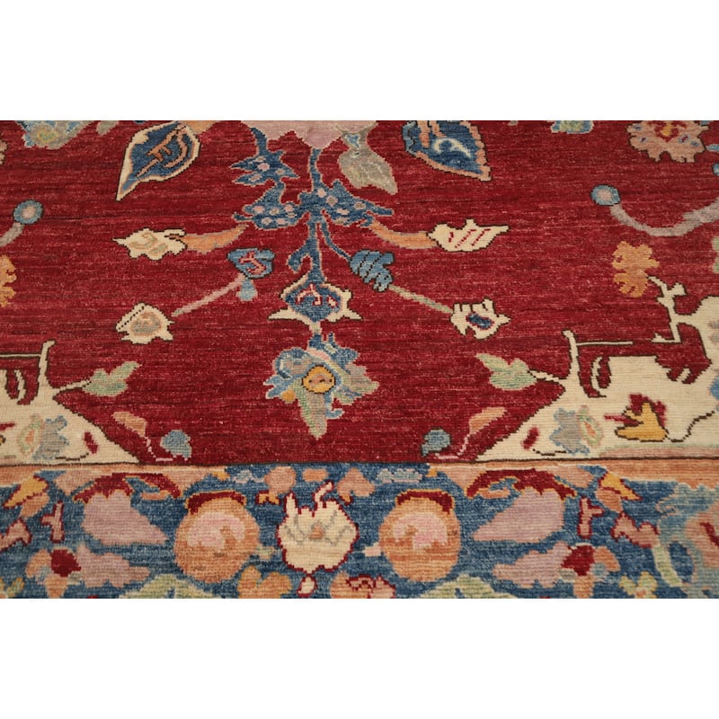 Hand Knotted Oriental 100% Wool Carpet Transitional Floral Red Oushak Area Rug - 9' 11'' X 8' 5''