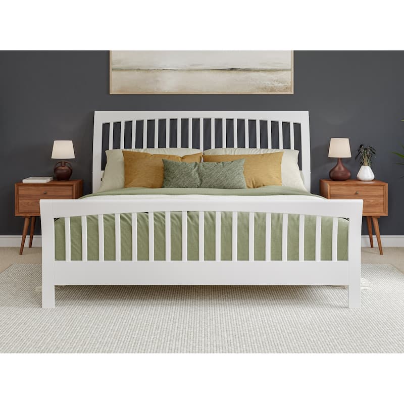 King Platform Bed - Solid Wood Low Profile Design - White Finish - Modern & Elegant