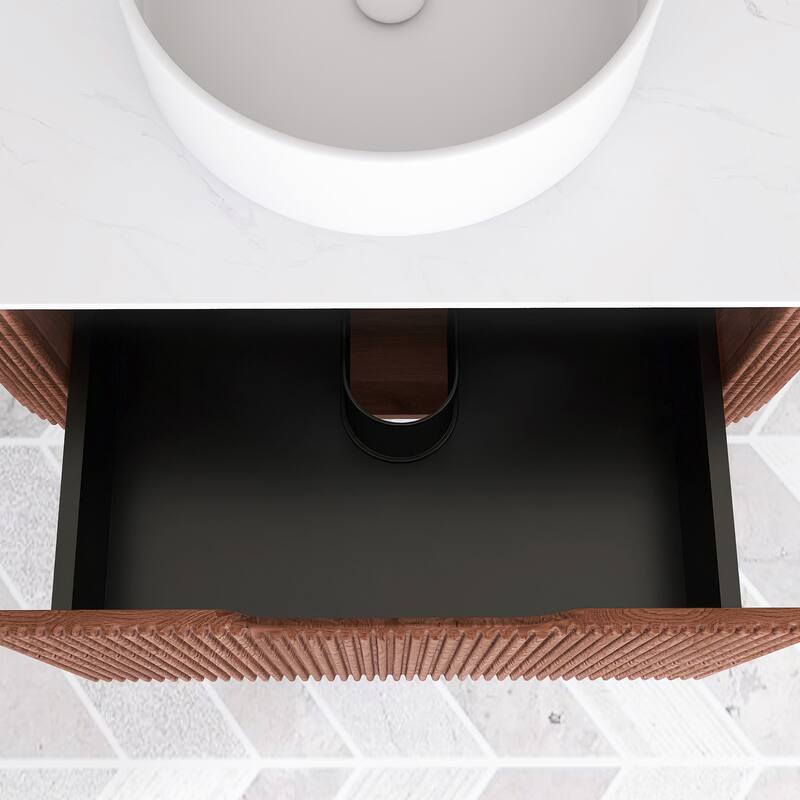 Plywood Wall-Mounted Bathroom Vanity Set with Integrated Ceramic Sink in Natural Wood