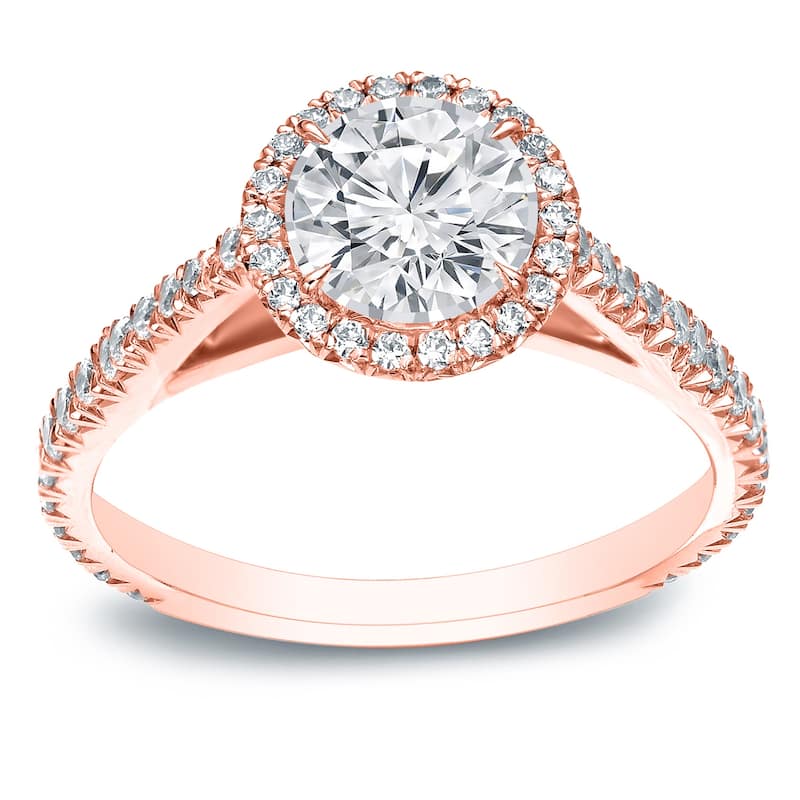 Auriya 14k Gold 1ctw Round Halo Diamond Engagement Ring - Rose - 6