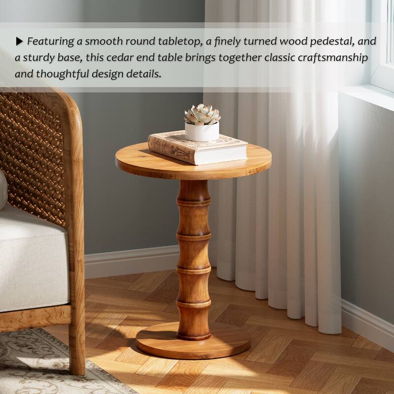 COZAYH Farmhouse Wood Base Pedestal Table, Round Accent Table for Living Room or Entryway, Compact Side Table for Small Spaces