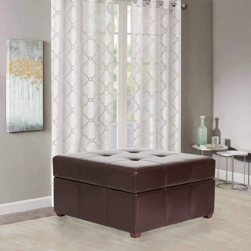 ADECO Storage Ottoman Square Bench Tufted Footrest for Living Room