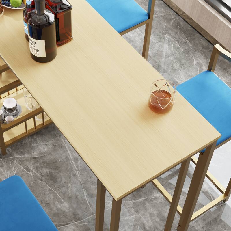 Bar table and chair five piece set, frame, multi-layer tabletop, chair cushion and backrest made of sponge