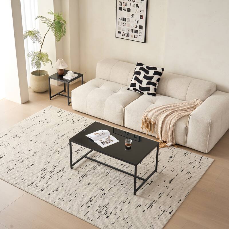 Black Glass Coffee Table, Small Tea Table, Glass with Metal Legs Sofa Table