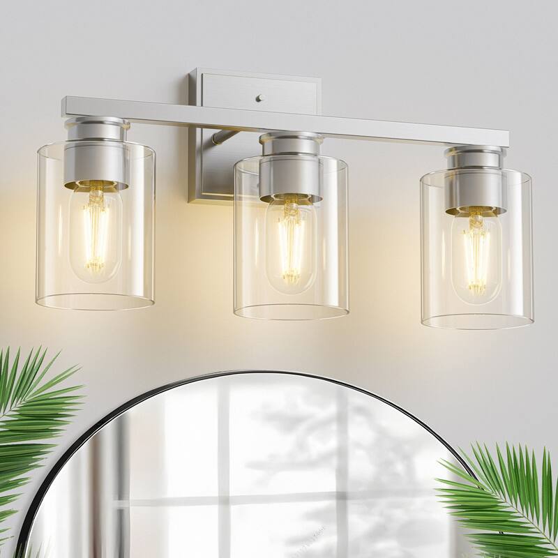 YANSUN 3-Light Brushed Nickel Vanity Wall Sconce with Clear Glass Shades