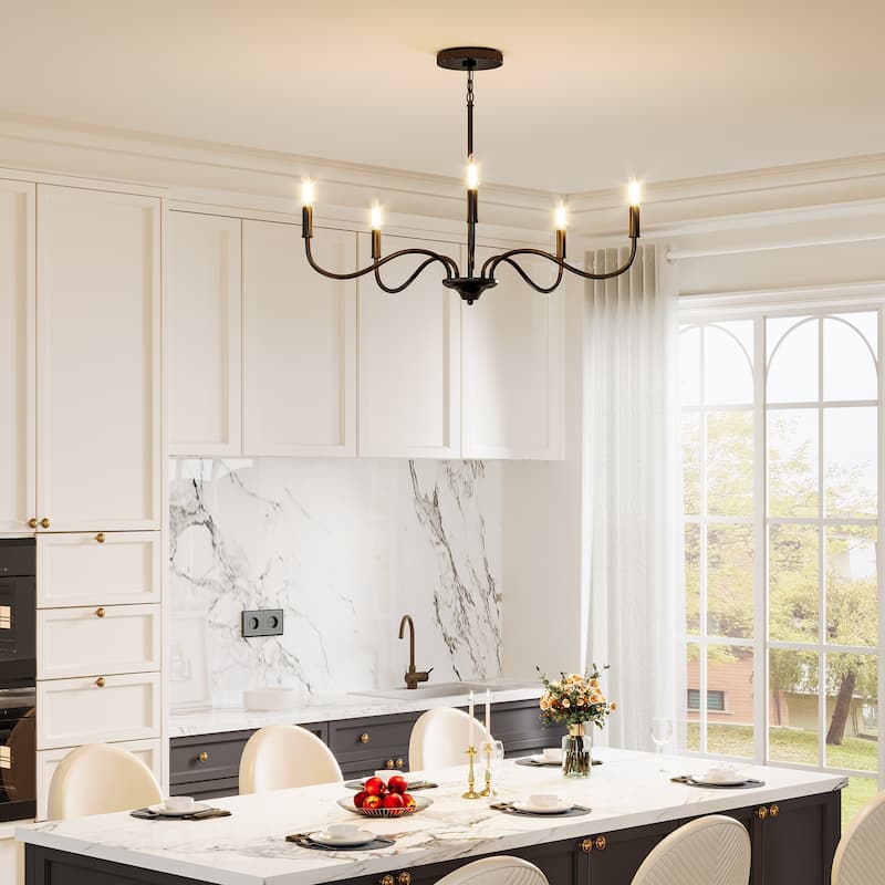 Black Metal Farmhouse Candle Chandelier/ Pendant Height Adjustable