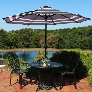 Shop Black Friday Deals On Sunnydaze Aluminum Solar Patio Umbrella Tilt And Crank 9 Foot Blue Stripe Navy Blue Navy Sapphire Overstock 23613468