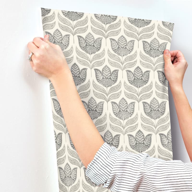 Chesapeake Cathal Charcoal Tulip Block Print Wallpaper