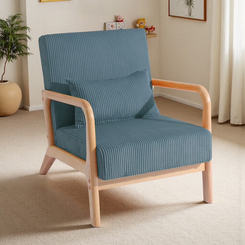 25" W Mid Century Upholstered Wood Accent Chair with Pillow