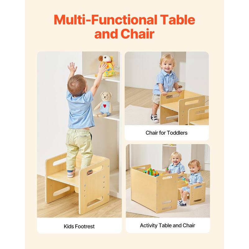 Natural Wood Plywood Montessori Table Set with 2 Chairs & Adjustable Height - 26.2 x 14.2 x 20.5 in