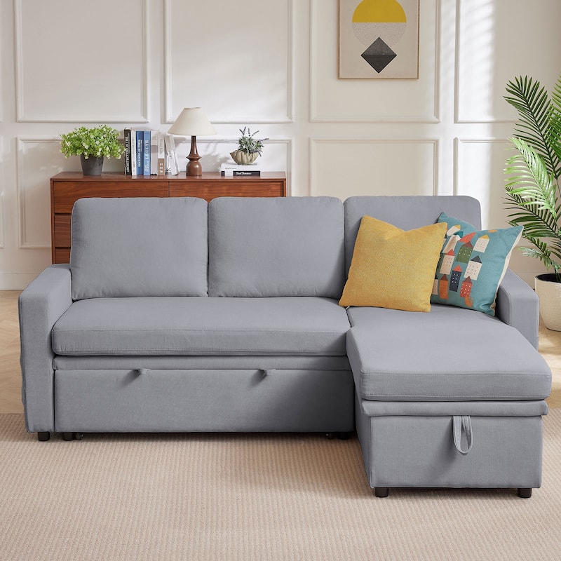 78.94" Striped Fabric Sleeper Sofa - Light Grey