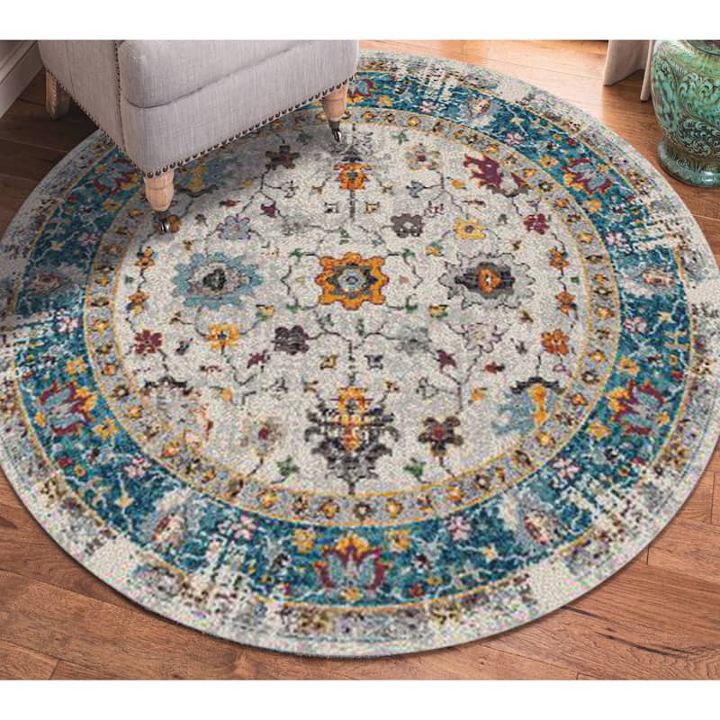 Magi Marissa Transitional Oriental Area Rug - 7'6" x 7'6"R - Blue/Orange