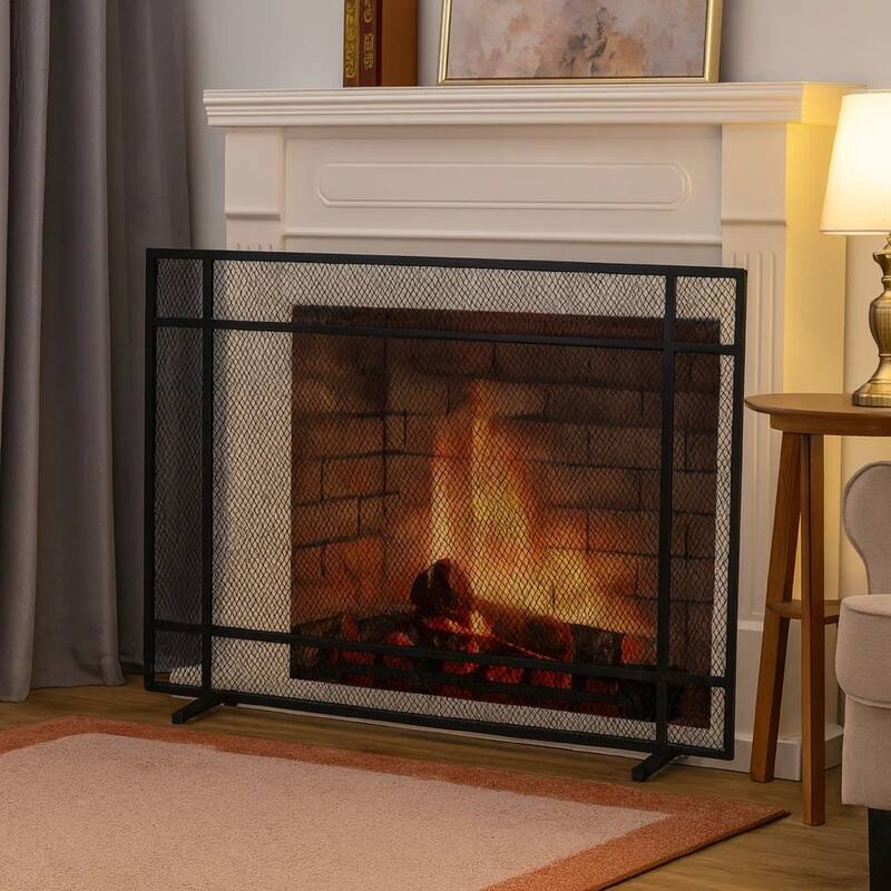 Hype Fireplace Screen with Mesh, Single Panel, Black and Silver