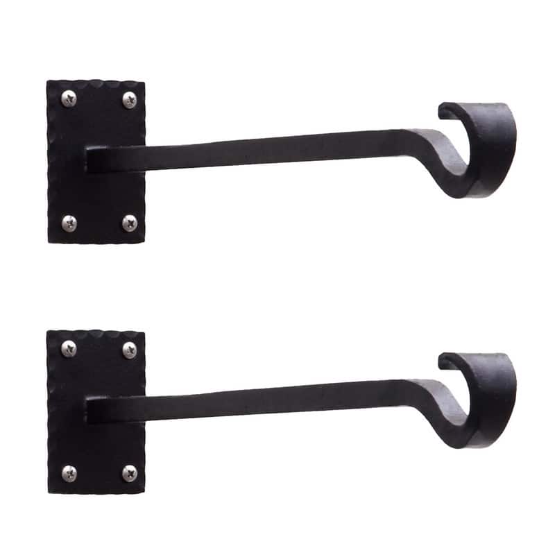Achla Designs Set of 2 Lodge Straight Brackets w/Multiple Hooks, 14 Inch Long, Black Powder Coat Finish