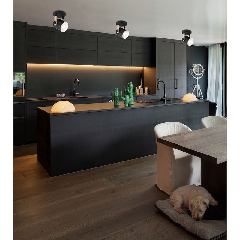 Eglo Hornwood 1-Light Black and Natural Semi Flush Mount with Black Exterior, White Interior - Black, Natural