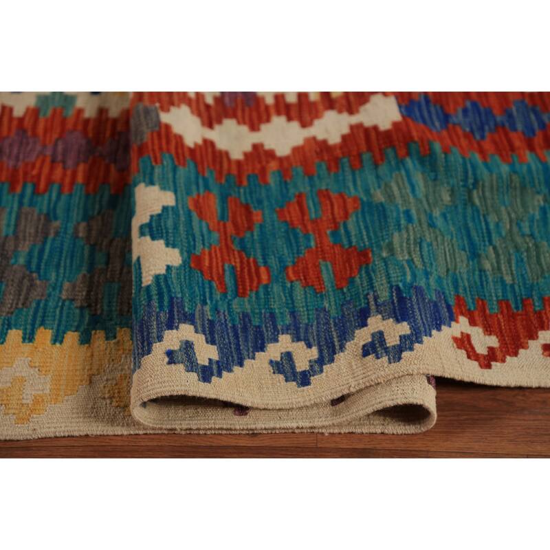 All-Over Geometric Kilim Oriental Large Rug Hand-Woven Wool Carpet - 10'6"x 16'3"