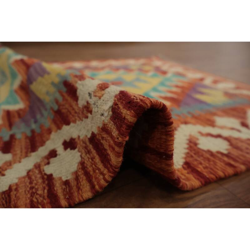 Hand Woven Oriental 100% Wool Carpet Southwestern Geometric Red Kilim Area Rug - 2' 11'' X 2' 1''