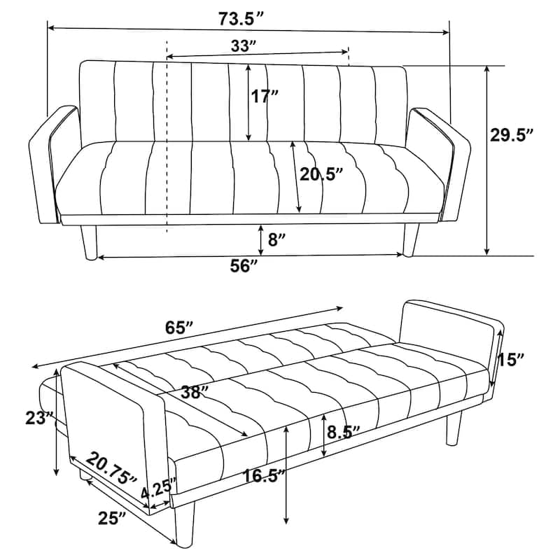 Sommer Upholstered Tufted Convertible Sofa Bed Grey