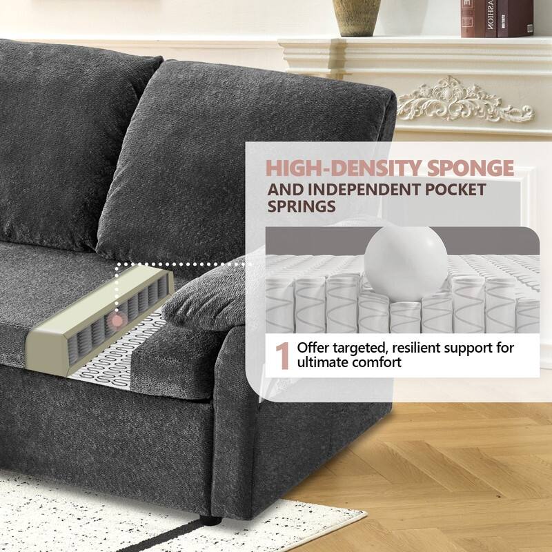 Modern L-Shaped Upholstered Velvet Sleeper Sectional Sofa bed with Chaise and Queen Pull Out Bed