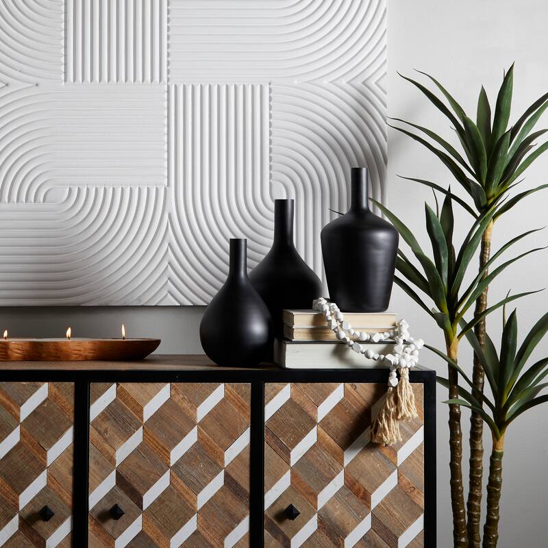 Black Glass Decorative Vase (Set of 3) - 14", 13", 12"H - 14", 13", 12"H - Black