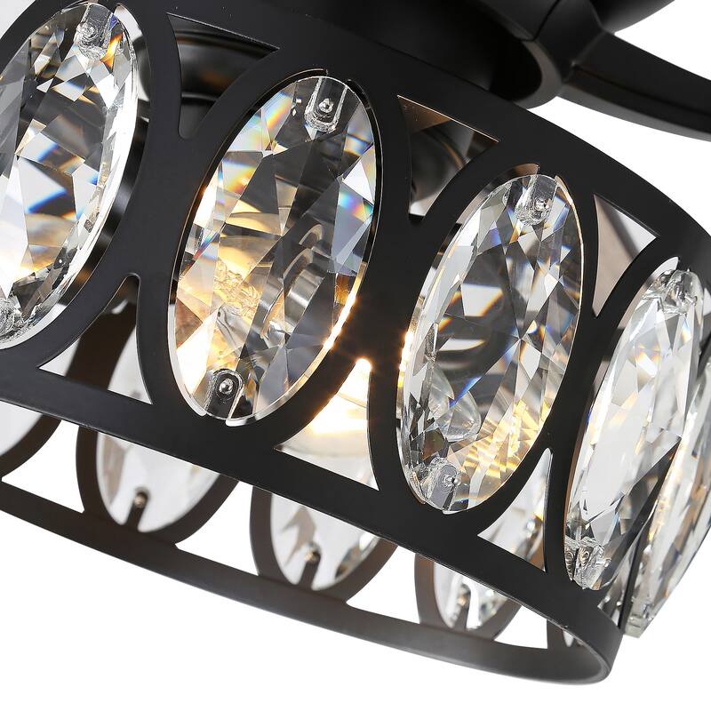 52 inch 5-Blade Flush Mount Crystal Ceiling Fan with Light Remote