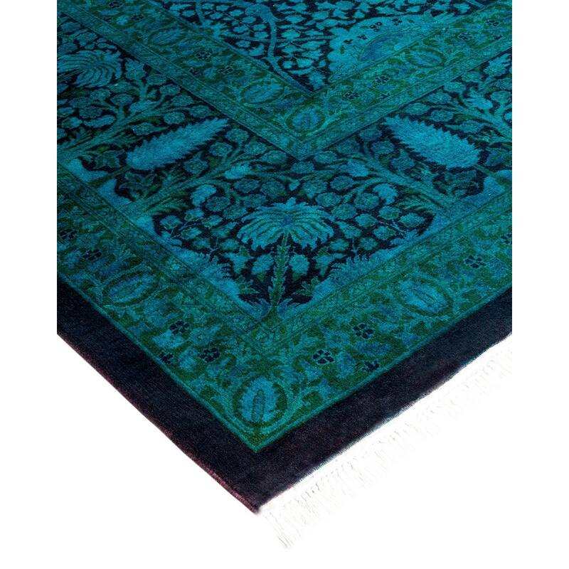 Overton Hand Knotted Wool Vintage Inspired Modern Contemporary Overdyed Blue Area Rug - 9' 1" x 12' 0"