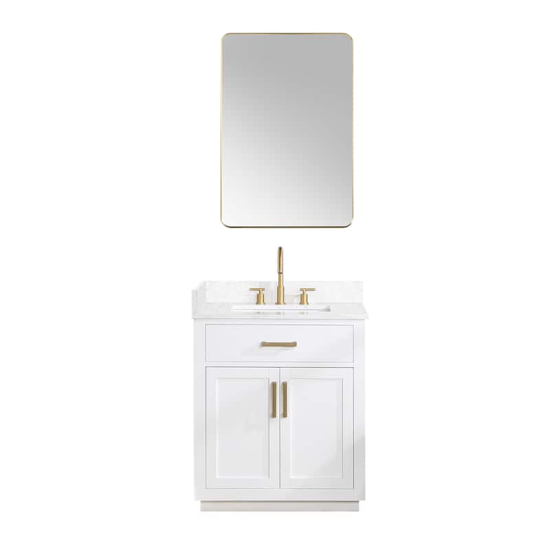 Altair Gavino Bath Vanity with Grain White Composite Stone Top and Mirror