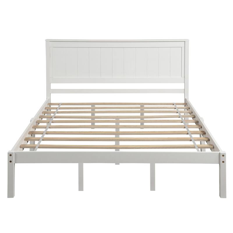 Simple Wood Platform Bed Frame Wood Slat Support Bed Frame with Headboard, Clean Lines Suit for Minimalist Bedroom Apartment